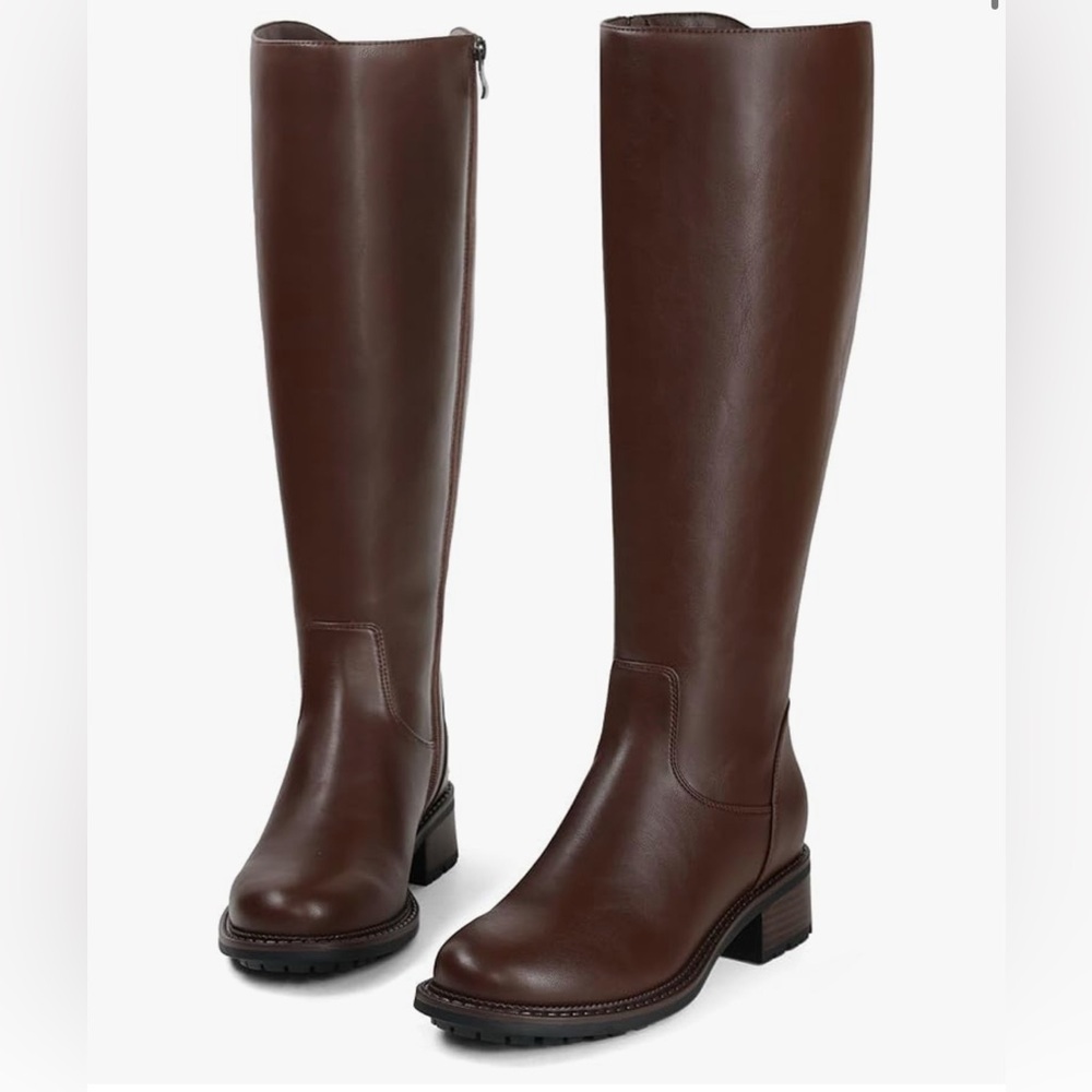 Elegant Brown Knee-High Faux Leather Boots